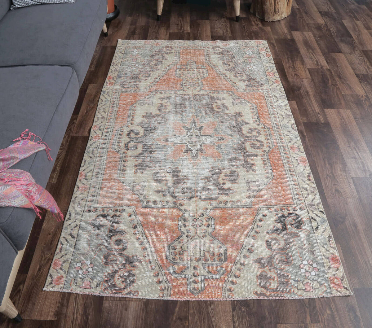 4x7 Vintage Handmade Faded Area Rug