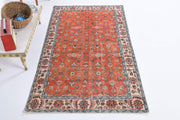 El yapımı vintage halı 119x224 cm çiçek desenli desenli yün - detay görünümü