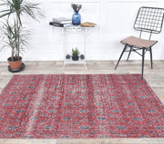El yapımı vintage halı 91x183 cm i̇kat desenli yün - detay görünümü