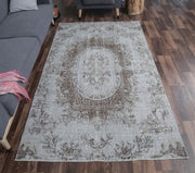 El yapımı vintage halı 122x213 cm oryantal desenli yün - detay görünümü