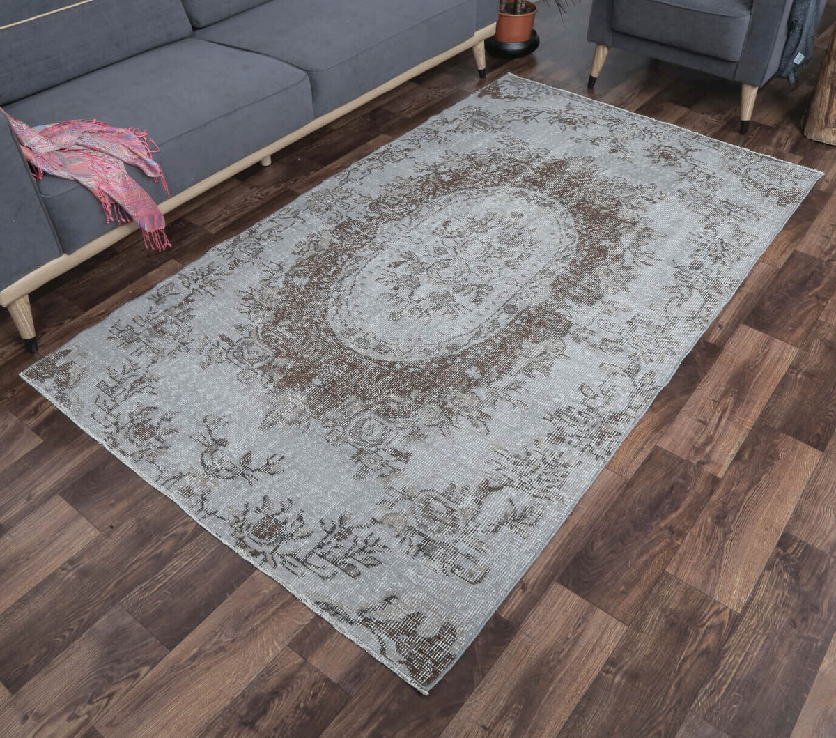 4x8 Vintage Anatolian Handmade Gray Oriental Area Rug