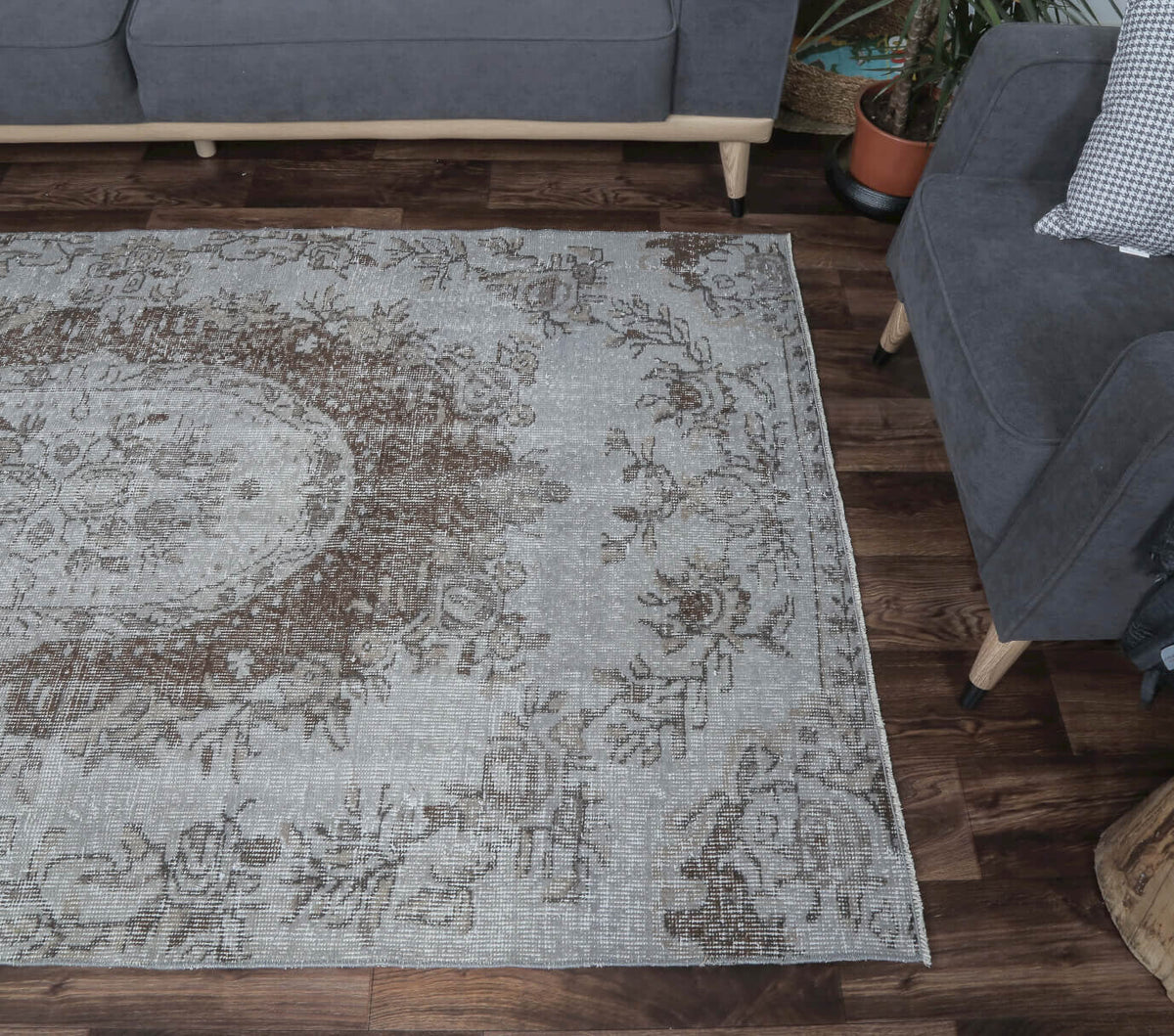 4x8 Vintage Anatolian Handmade Gray Oriental Area Rug