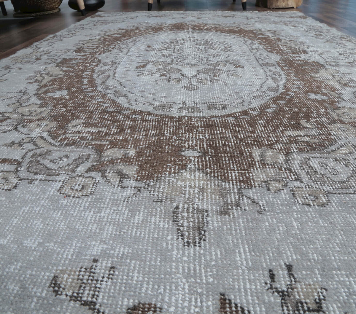 4x8 Vintage Anatolian Handmade Gray Oriental Area Rug