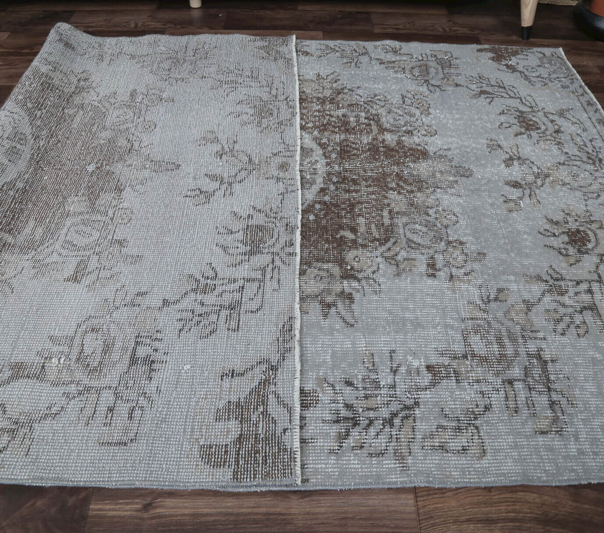 4x8 Vintage Anatolian Handmade Gray Oriental Area Rug