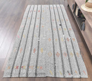 El yapımı vintage halı 132x259 cm çizgili desenli yün - detay görünümü