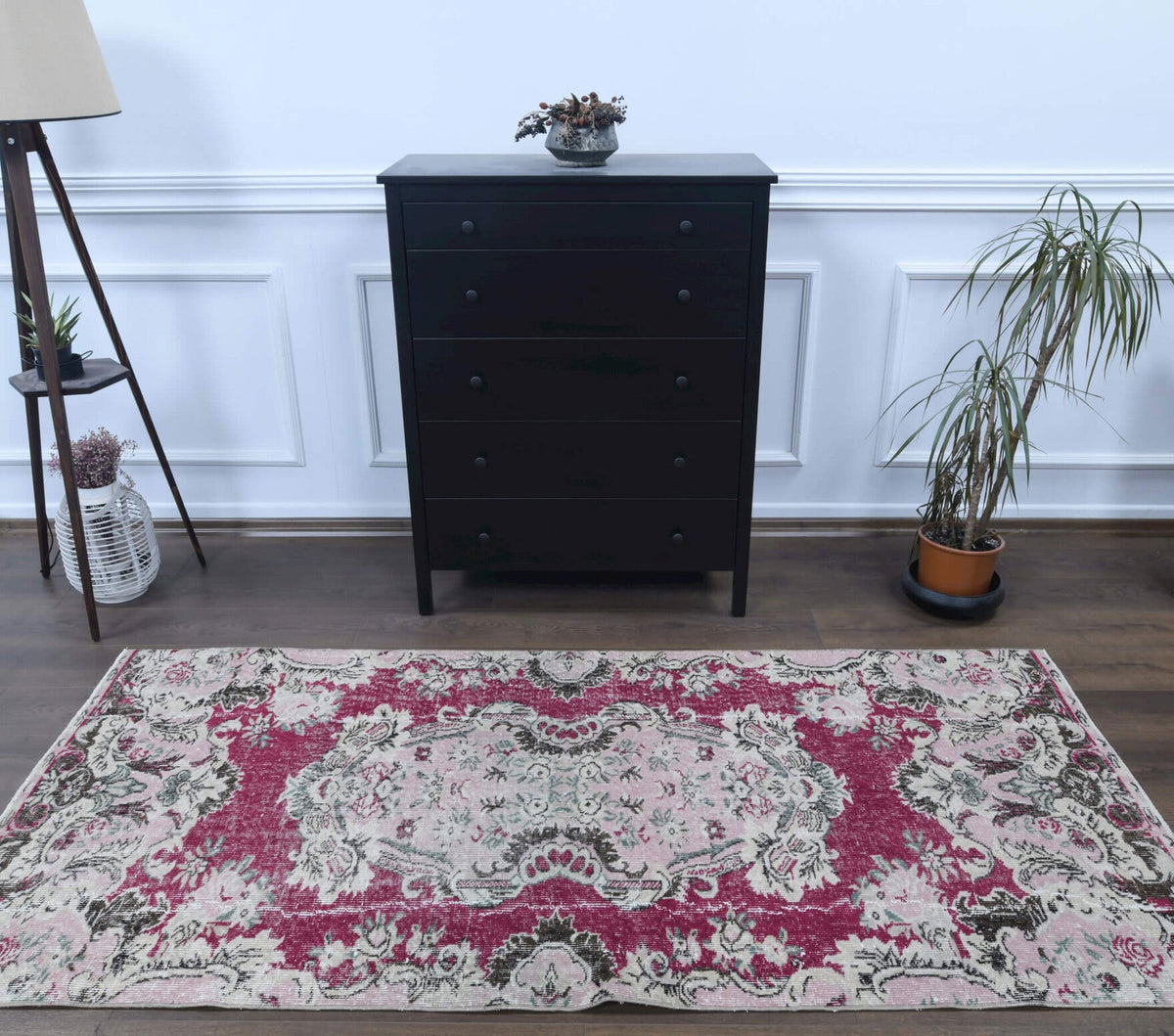El yapımı vintage halı 91x213 cm çiçek desenli desenli yün - detay görünümü