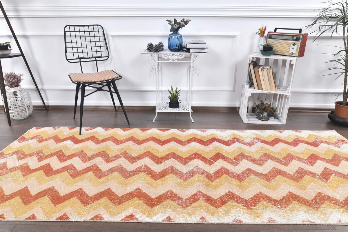 Vintage Zig Zag Anatolian Runner Rug