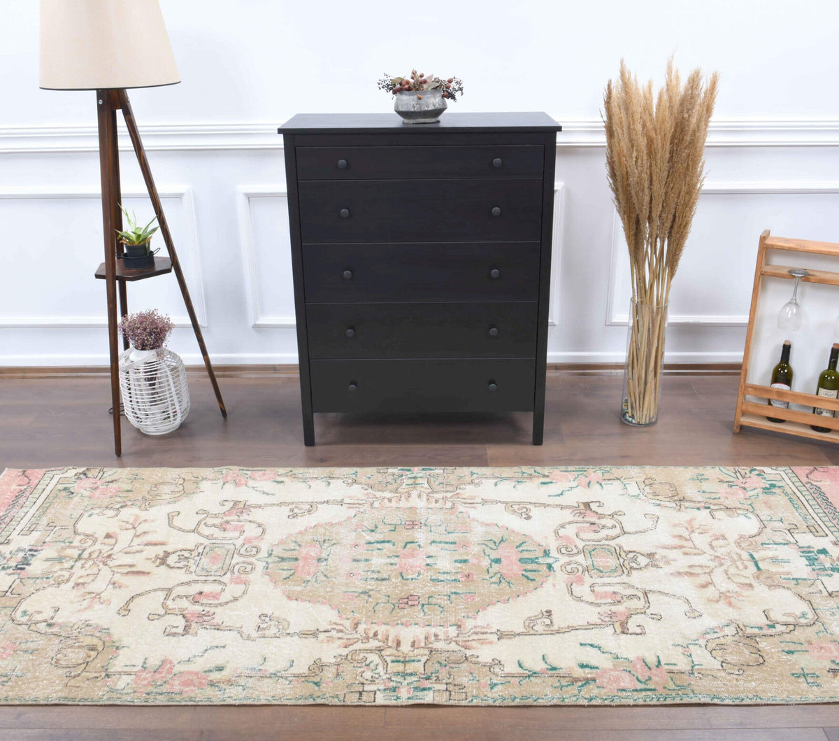 El yapımı vintage yolluk 109x287 cm oryantal desenli yün - detay görünümü