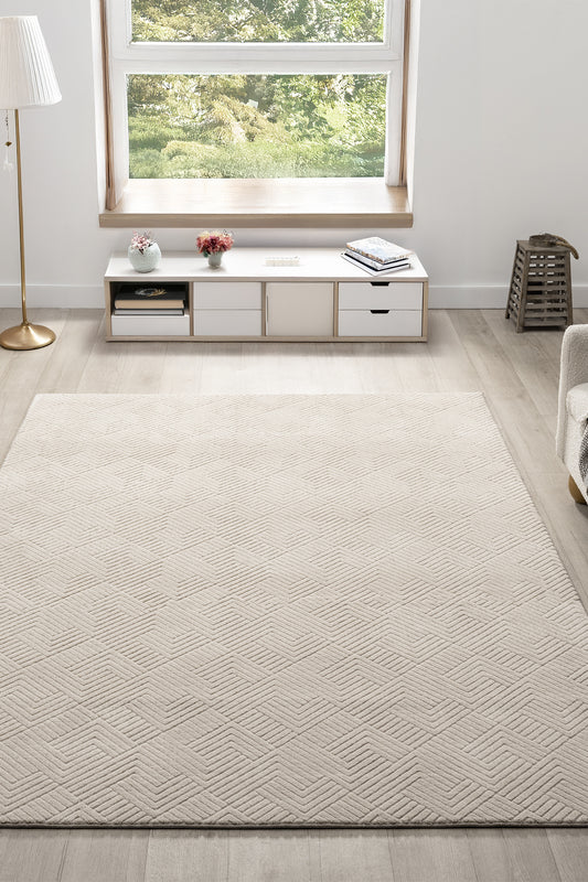 Beige Zigzag Chevron Diamond Pattern Modern Carpet