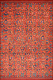 Kiremit ve Mavi Geometrik Desenli Vintage Halı