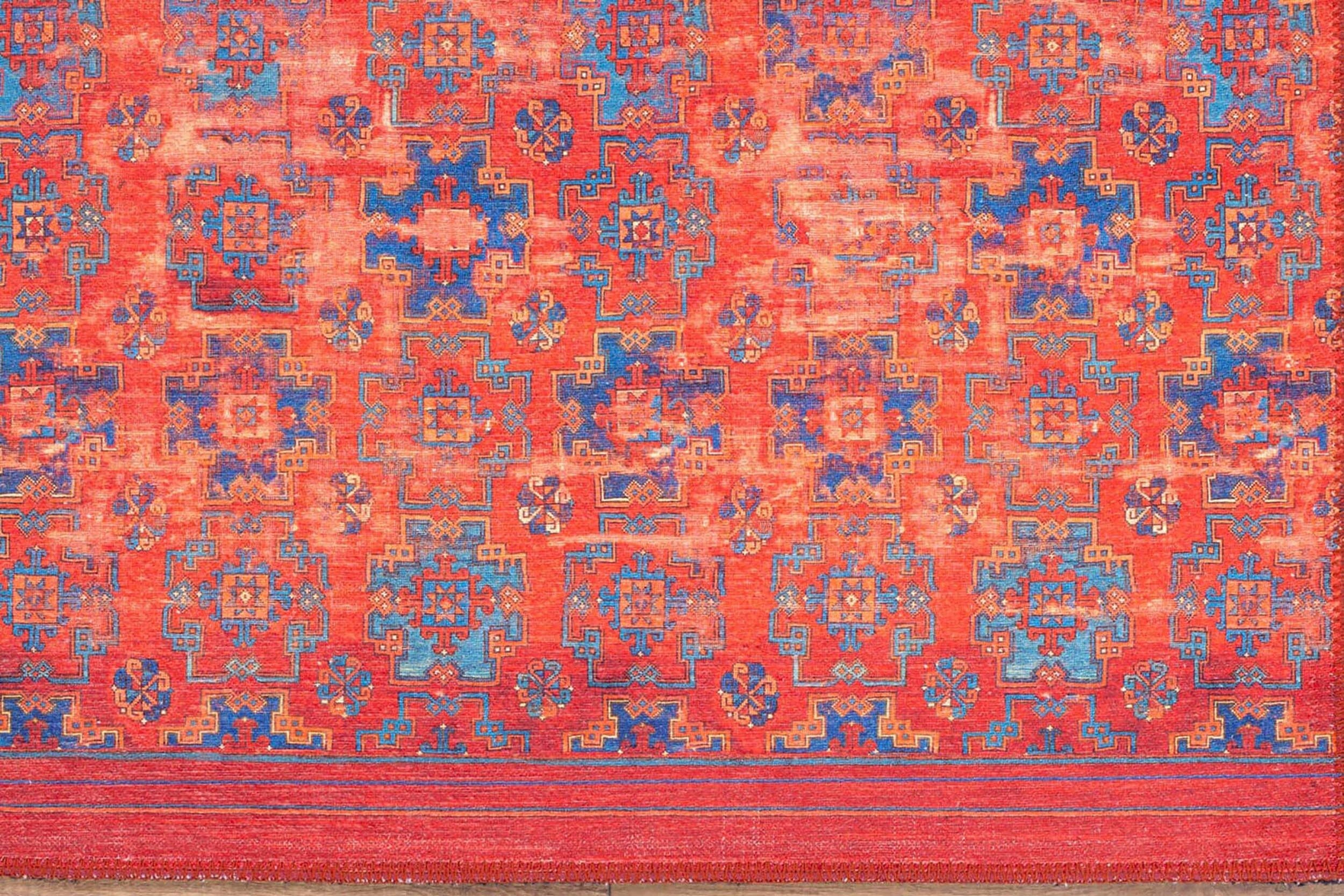 Rot-blauer Vintage-Teppich mit Medaillonmuster