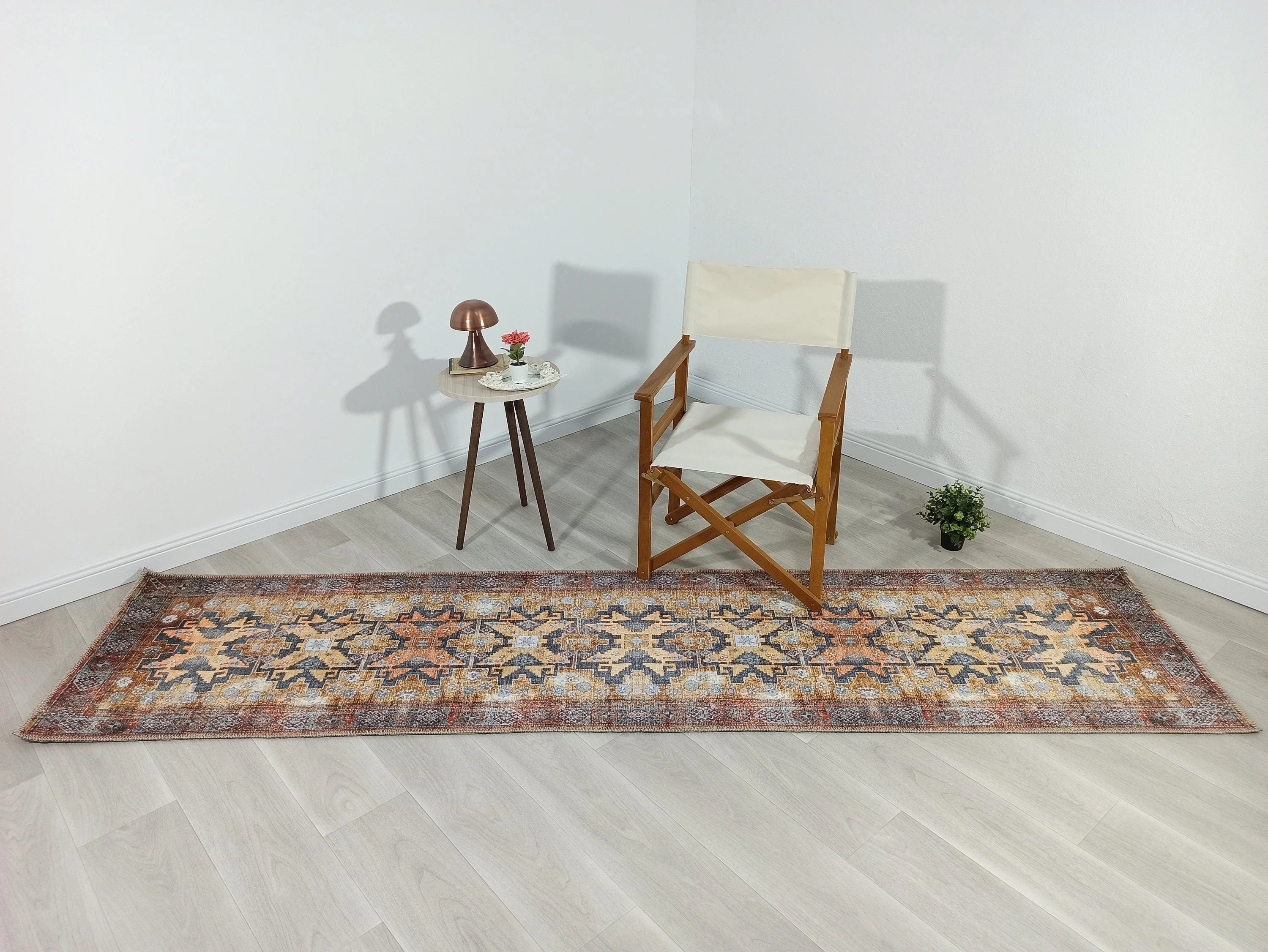 Sarı ve Antrasit Medalyonlu Türk Halısı - OUTLET - 50037SOU
