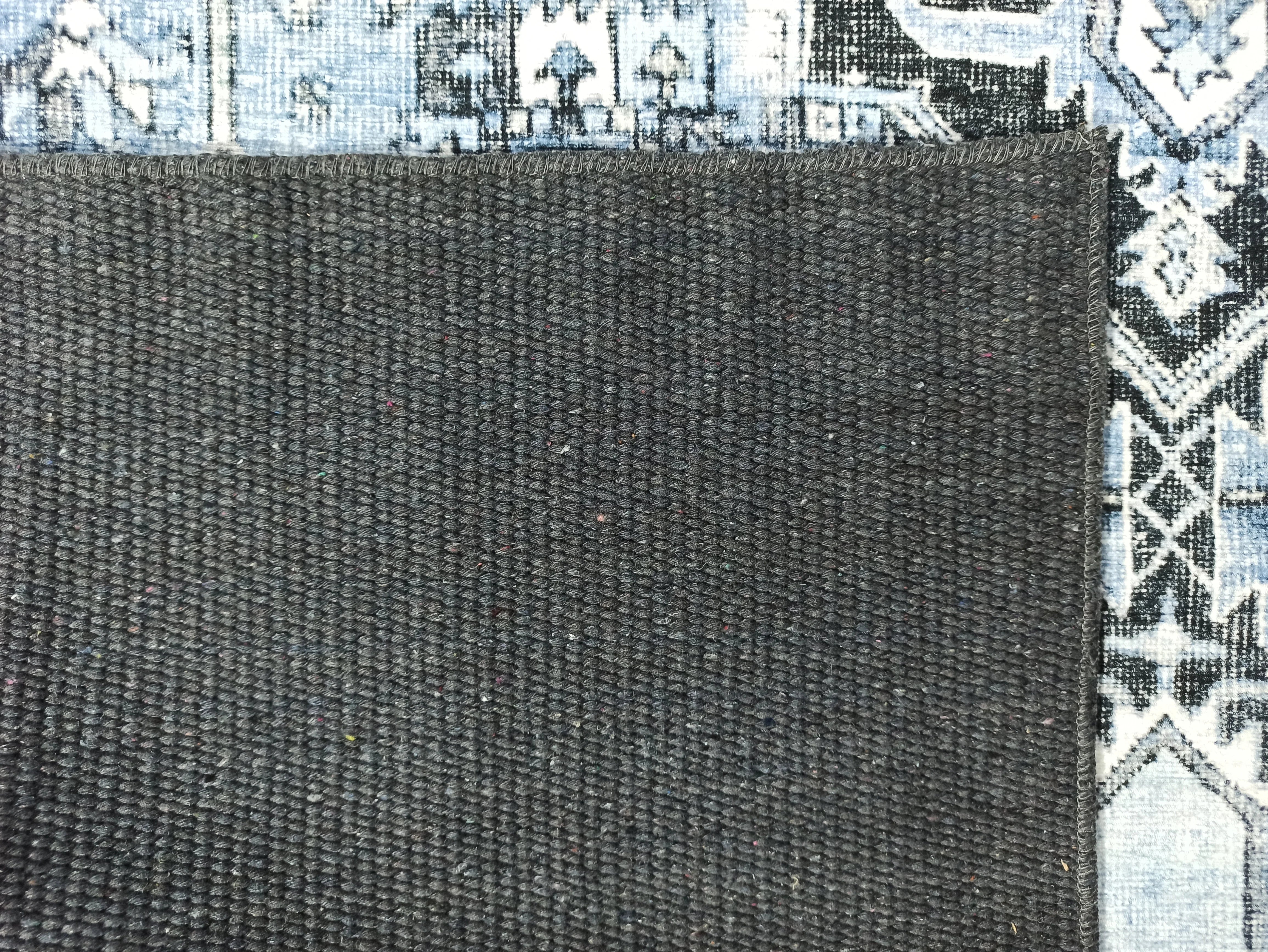 Grauer Vintage-Teppich mit geometrischem Muster