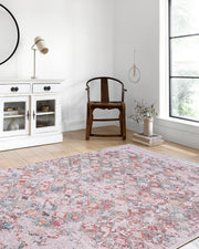 Blassrosa, cremebeige, geometrisch gemusterter Kelim-Teppich