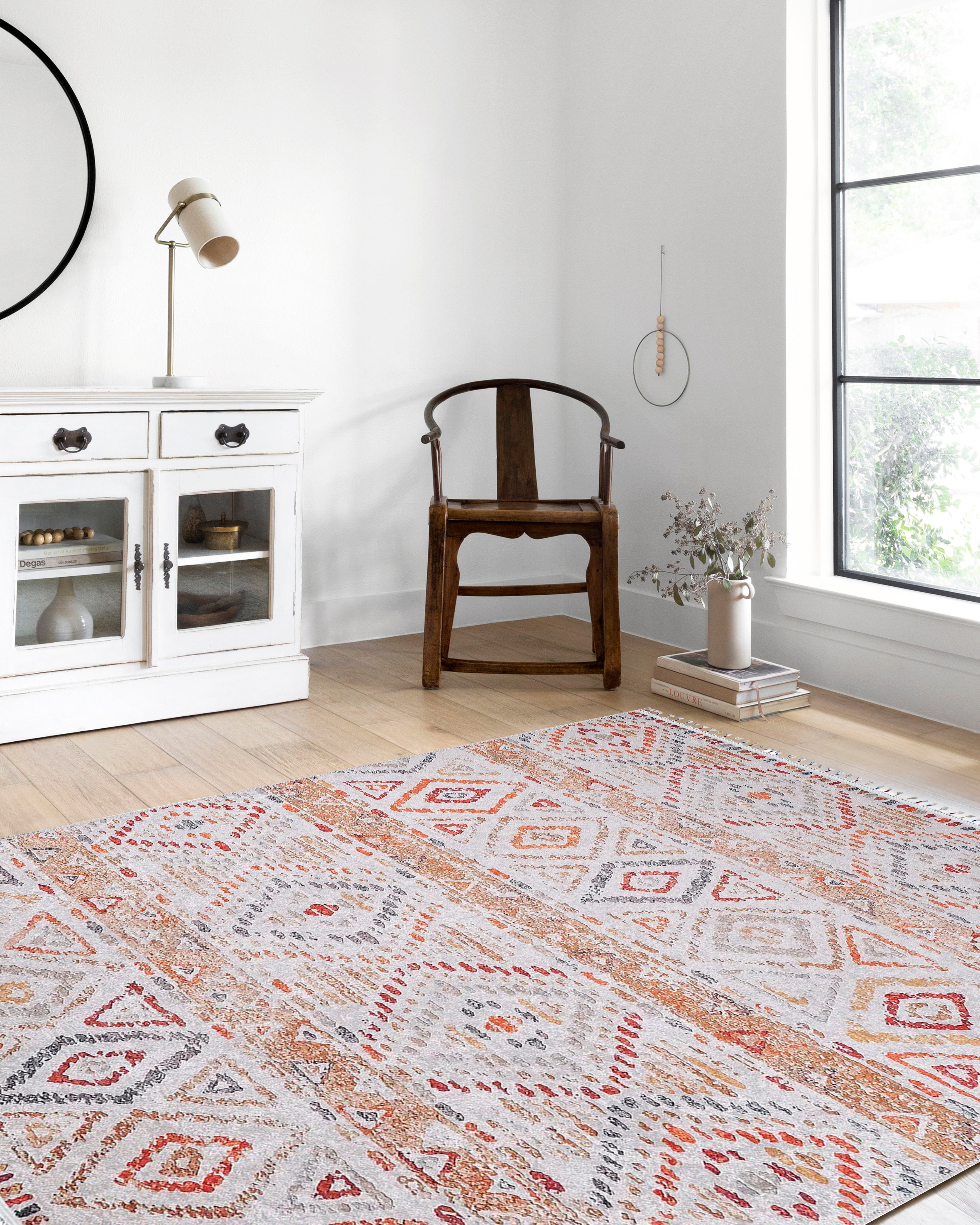 Blassrosa, cremebeige, geometrisch gemusterter Kelim-Teppich