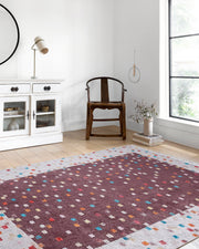 Blassrosa, cremebeige, geometrisch gemusterter Kelim-Teppich