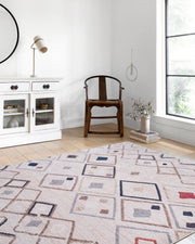 Blassrosa, cremebeige, geometrisch gemusterter Kelim-Teppich