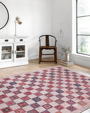 Blassrosa, cremebeige, geometrisch gemusterter Kelim-Teppich