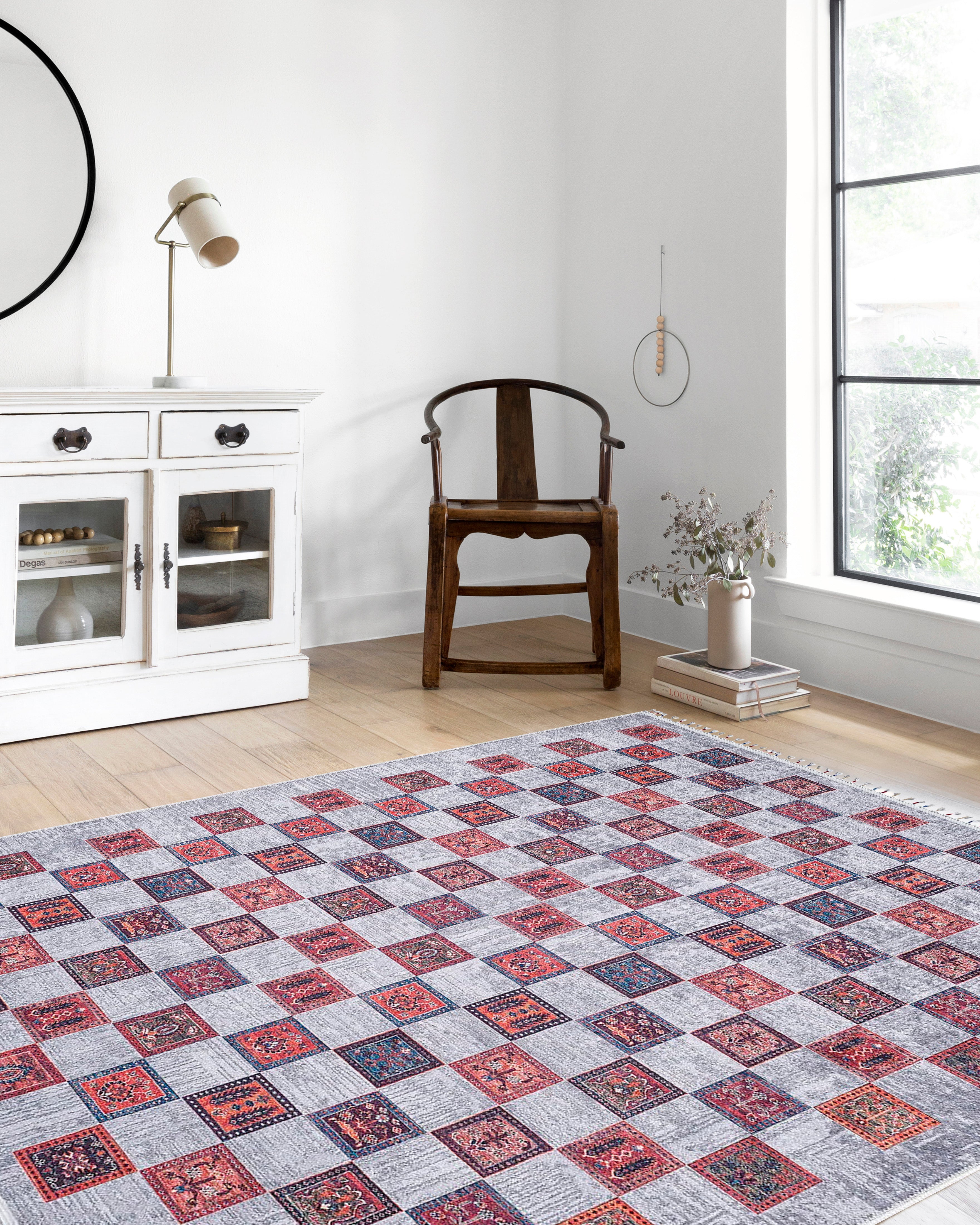 Blassrosa, cremebeige, geometrisch gemusterter Kelim-Teppich