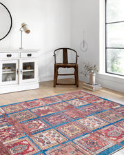 Blassrosa, cremebeige, geometrisch gemusterter Kelim-Teppich