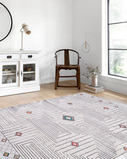 Örgü Saçaklı Gri Siyah Çizgili Geometrik Halı