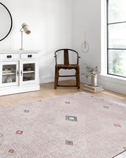 Blassrosa, cremebeige, geometrisch gemusterter Kelim-Teppich