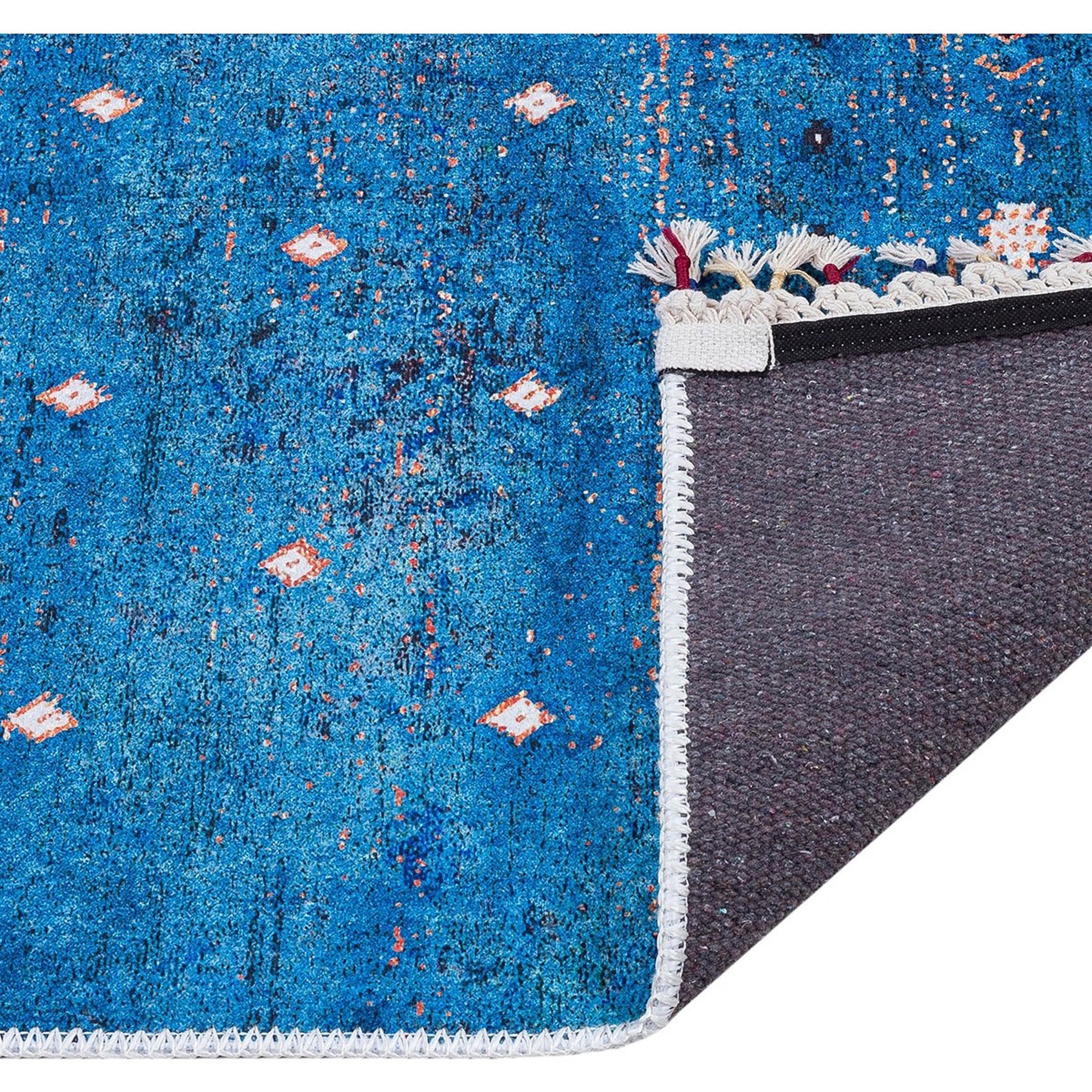 Mavi Beyaz Minimal Geometrik Desenli Kilim Halı