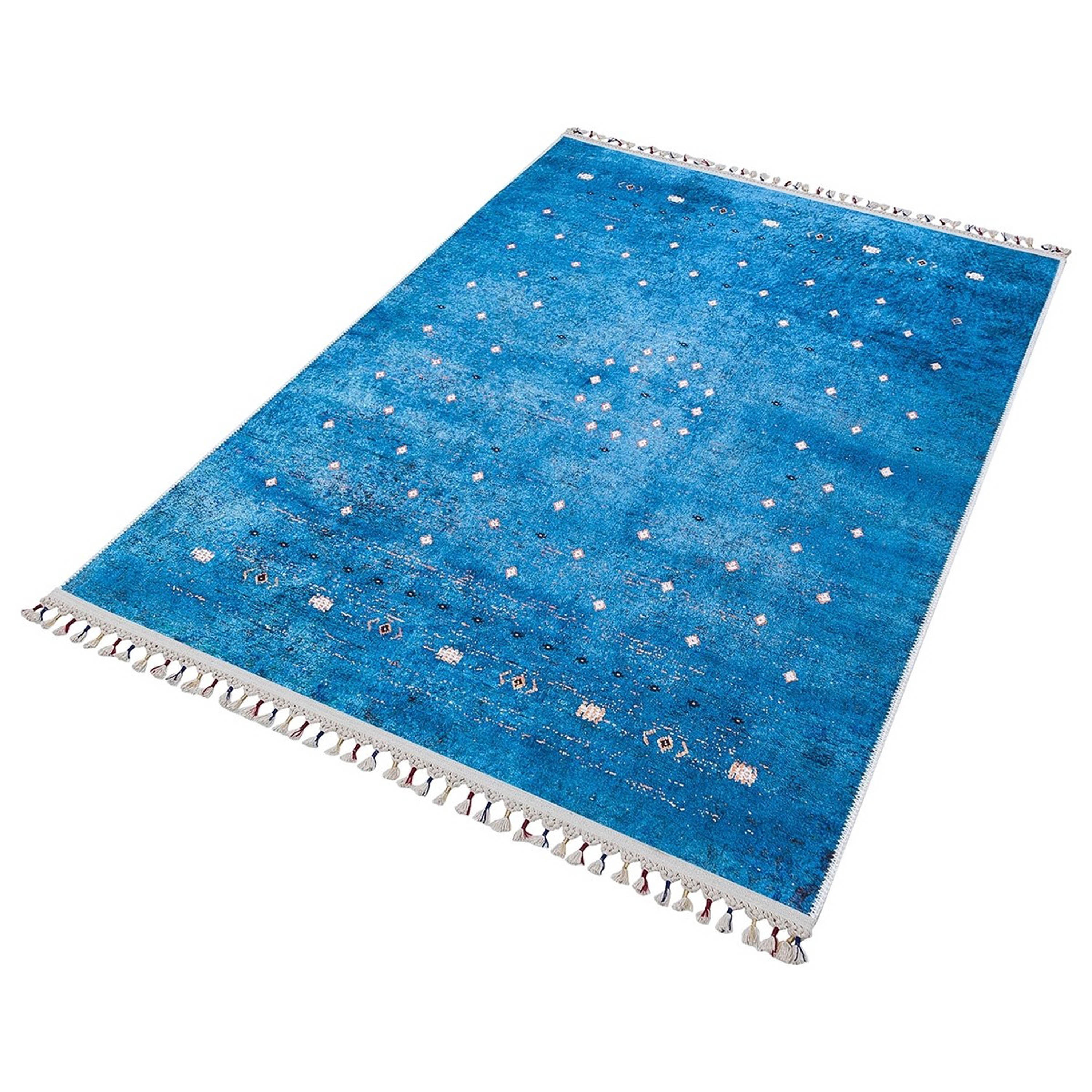 Mavi Beyaz Minimal Geometrik Desenli Kilim Halı