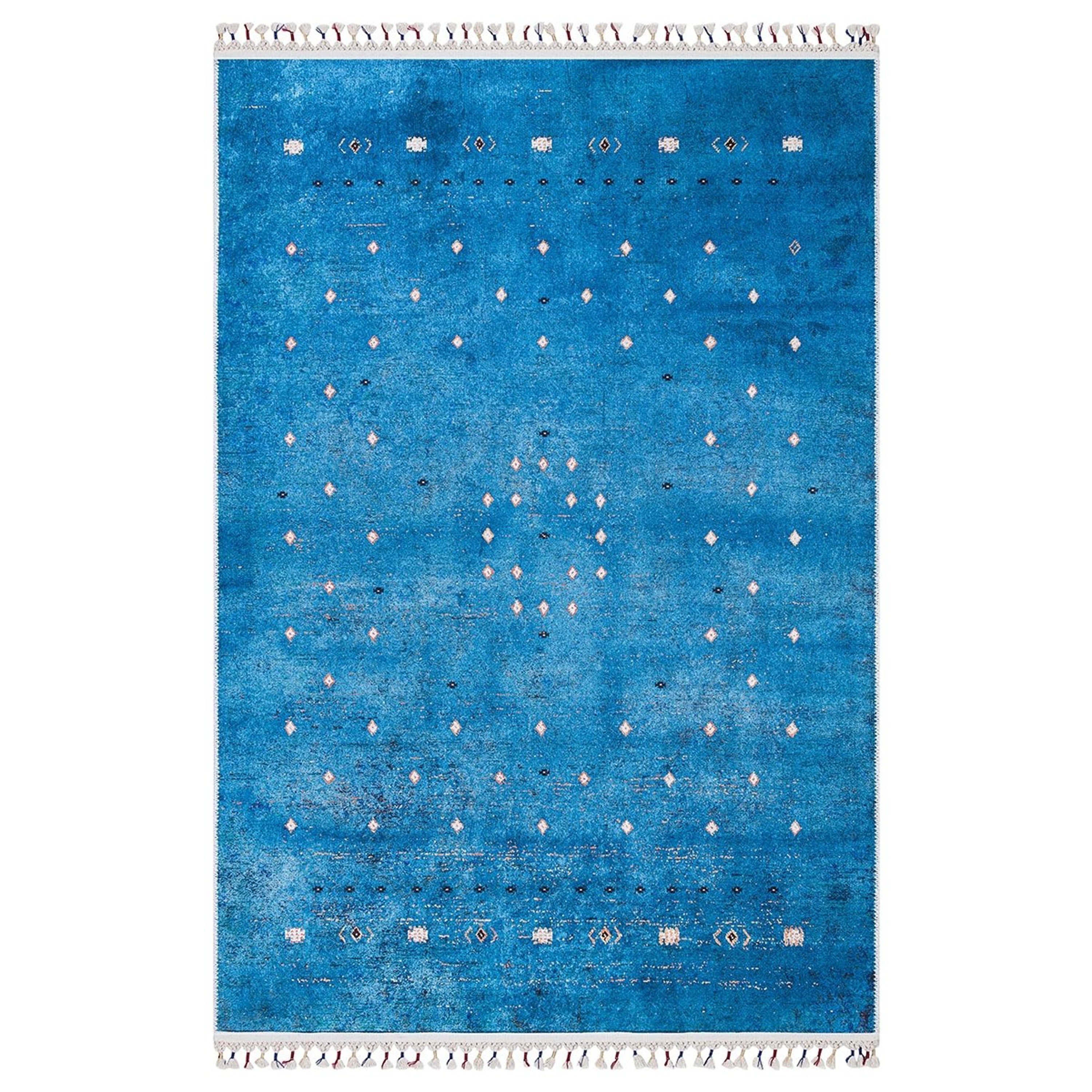 Mavi Beyaz Minimal Geometrik Desenli Kilim Halı