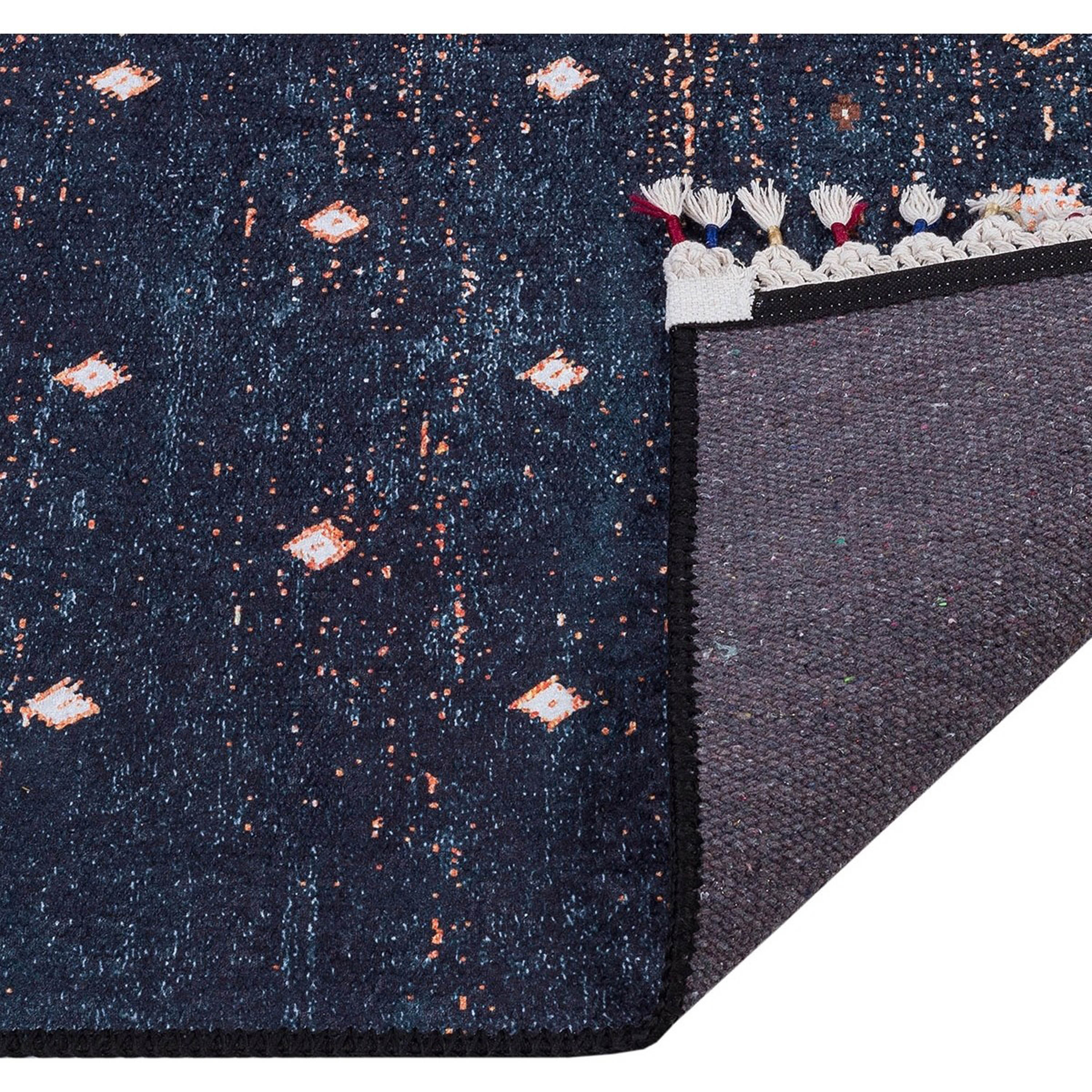 Lacivert Beyaz Minimal Geometrik Desenli Kilim Halı