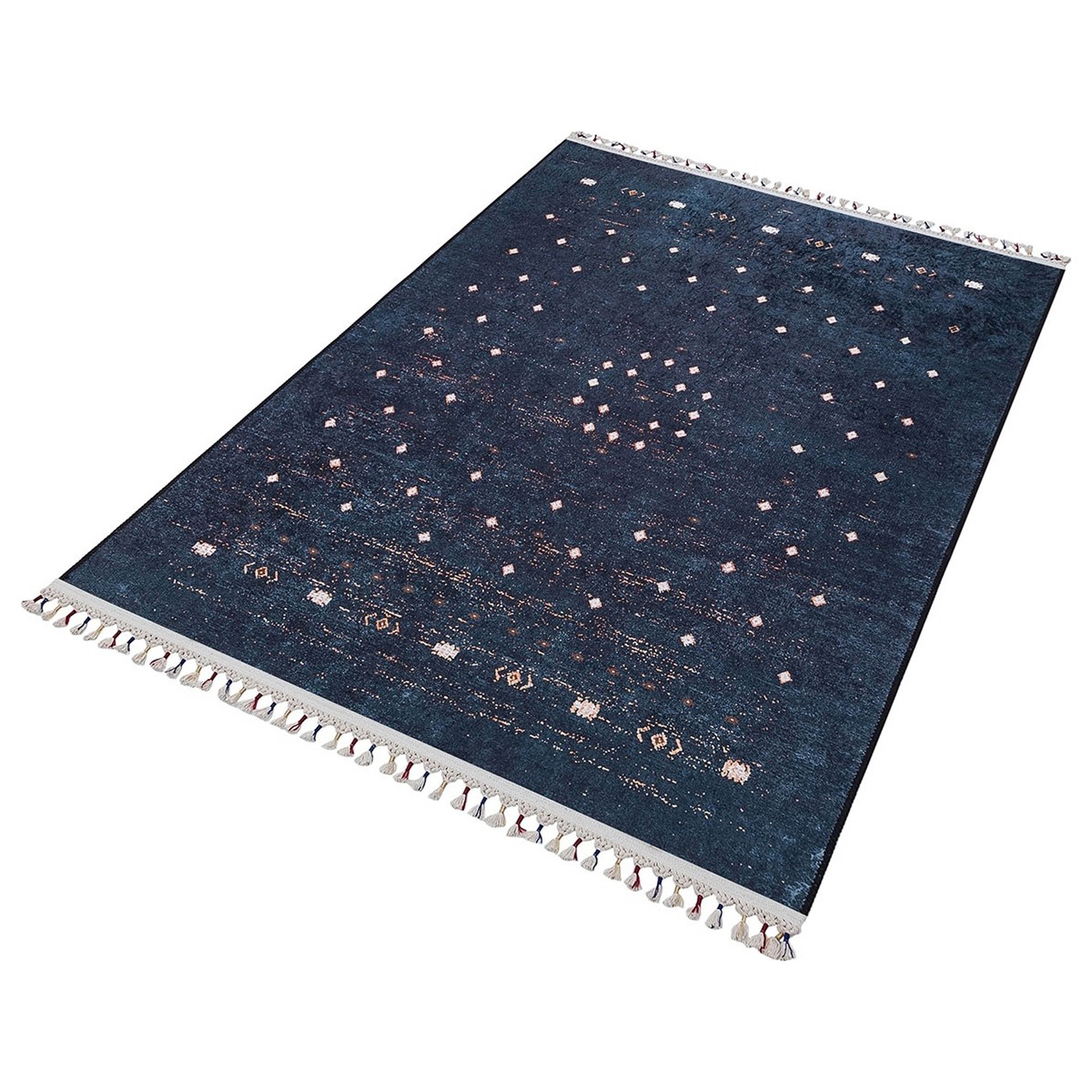 Lacivert Beyaz Minimal Geometrik Desenli Kilim Halı