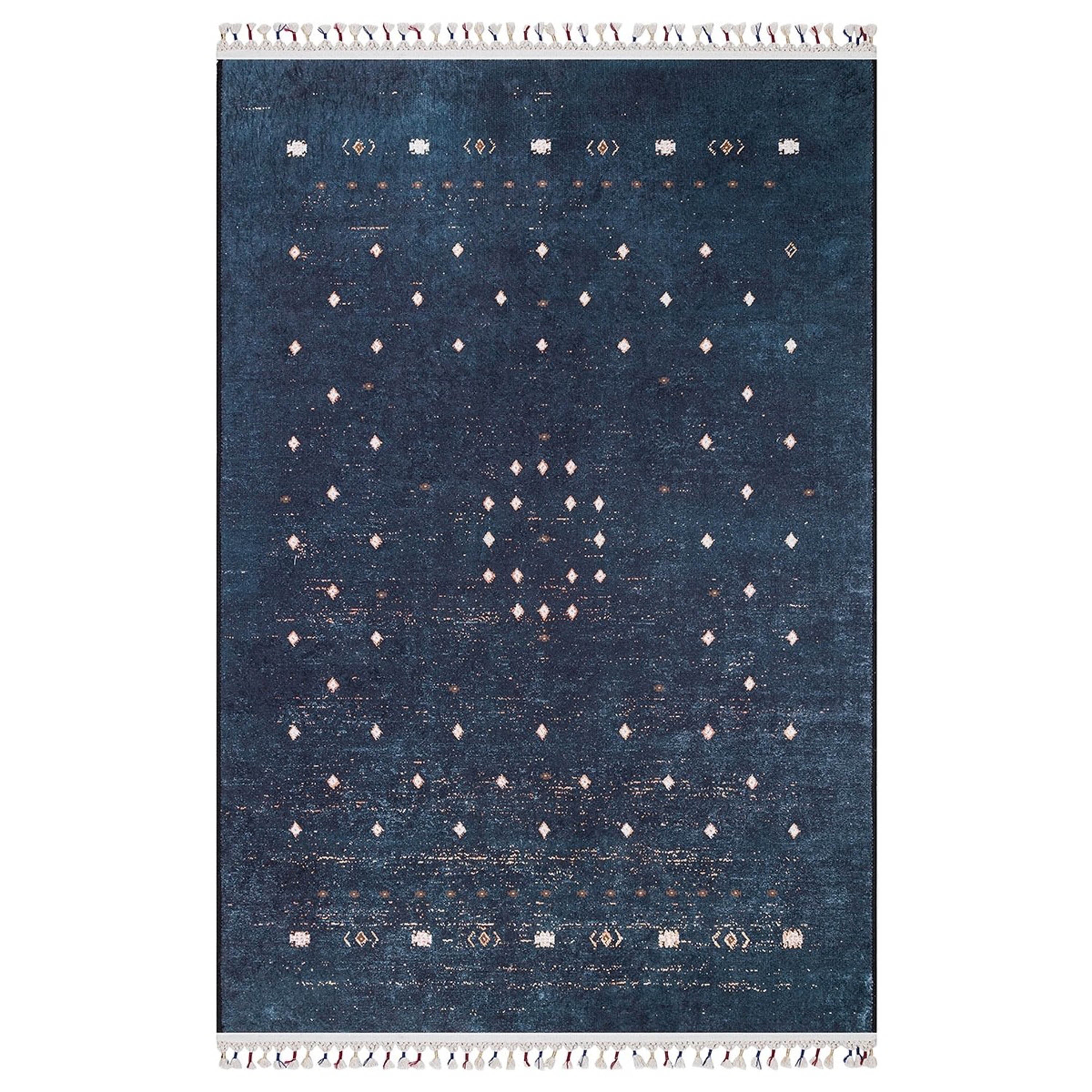 Lacivert Beyaz Minimal Geometrik Desenli Kilim Halı