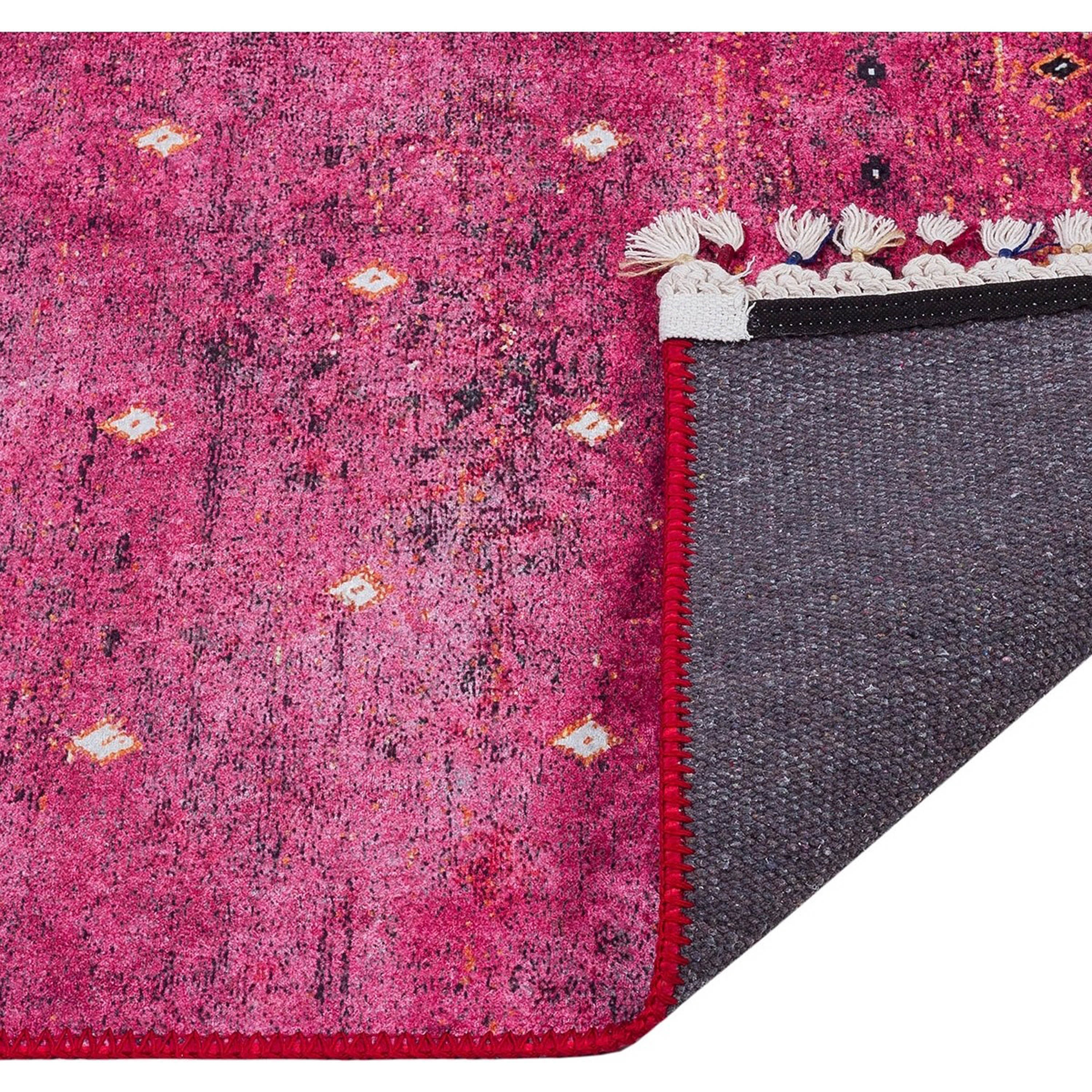 Fuşya Beyaz Minimal Geometrik Desenli Kilim Halı