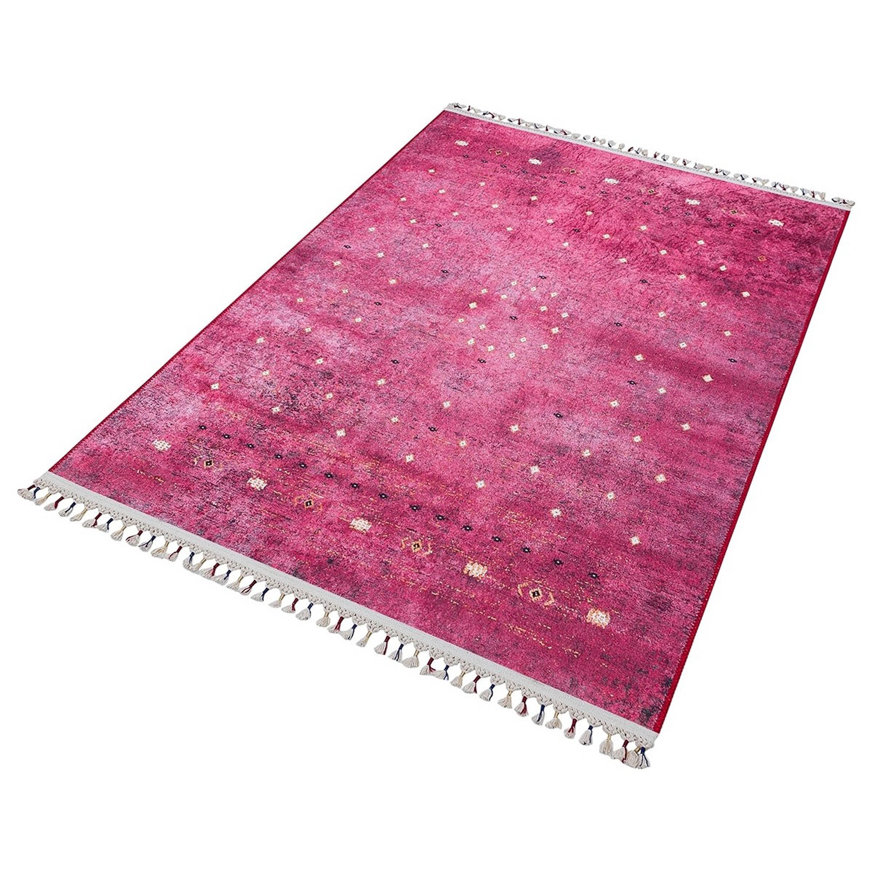Fuşya Beyaz Minimal Geometrik Desenli Kilim Halı