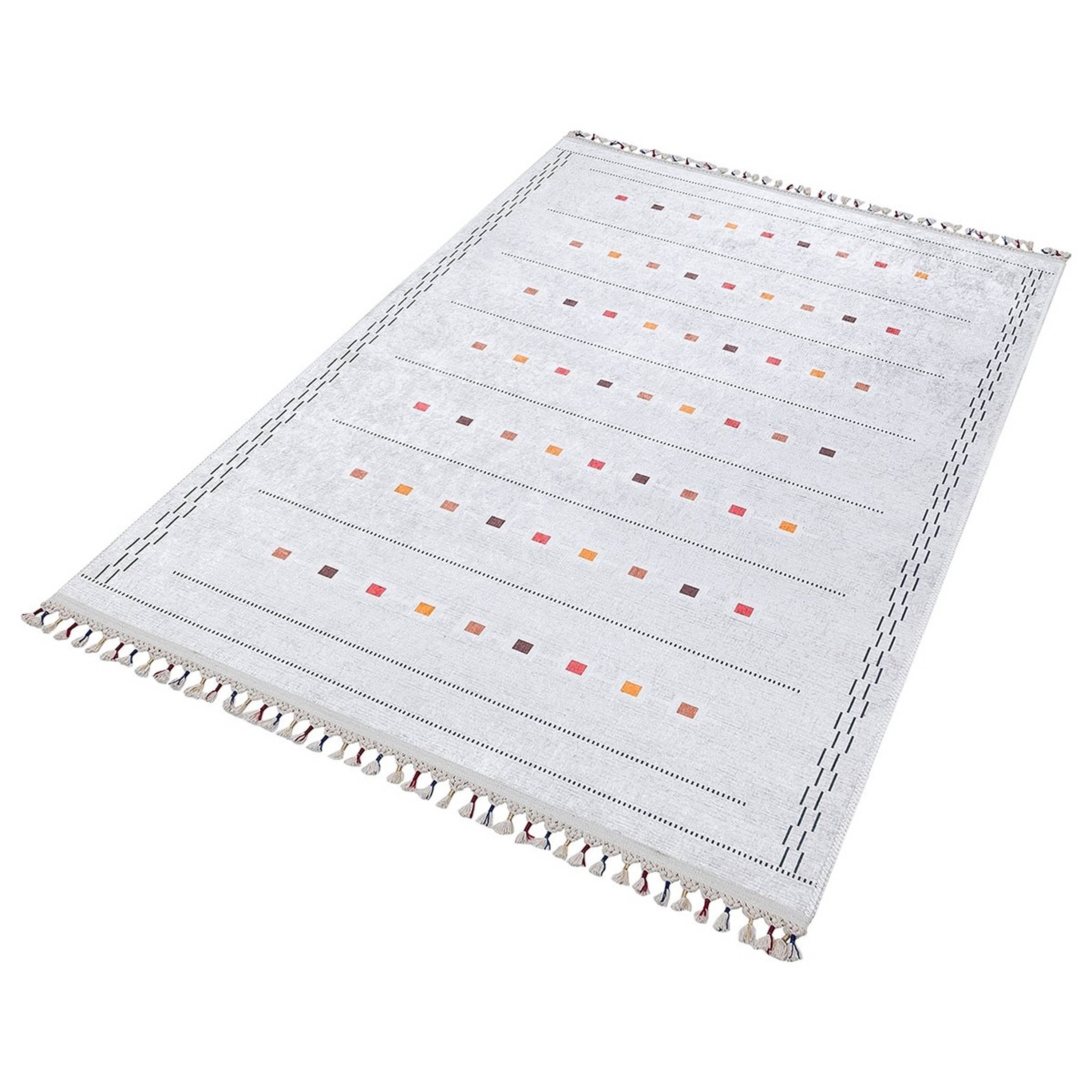 Açık Gri Renkli Kare Desenli Modern Kilim Halı