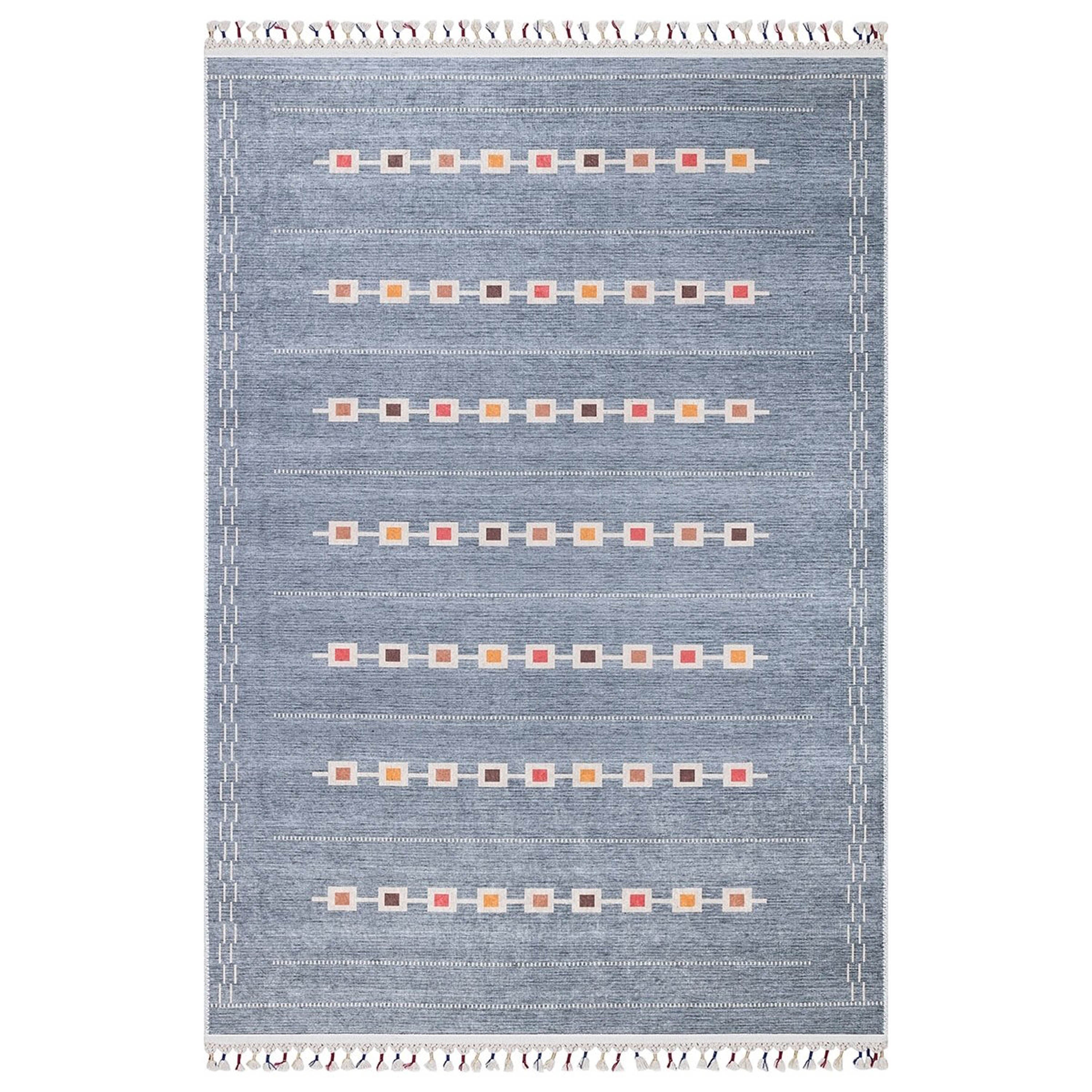 Gri Renkli Kare Desenli Modern Kilim Halı