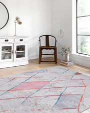 Blassrosa, cremebeige, geometrisch gemusterter Kelim-Teppich