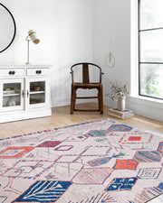 Blassrosa, cremebeige, geometrisch gemusterter Kelim-Teppich