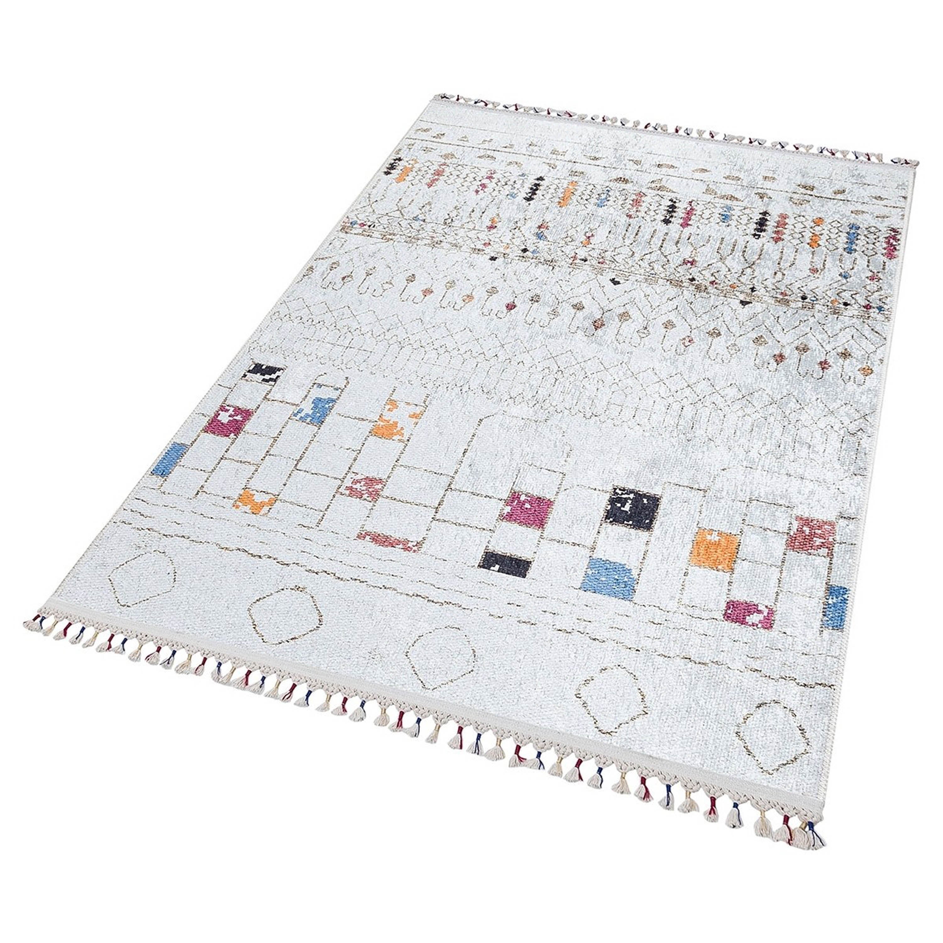Krem Renkli Etnik Desenli Modern Kilim Halı