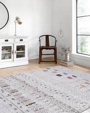 Blassrosa, cremebeige, geometrisch gemusterter Kelim-Teppich