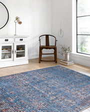 Örgü Saçaklı Mavi Eskitme Klasik Halı