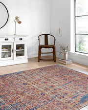 Örgü Saçaklı Turuncu Mavi Eskitme Desenli Halı