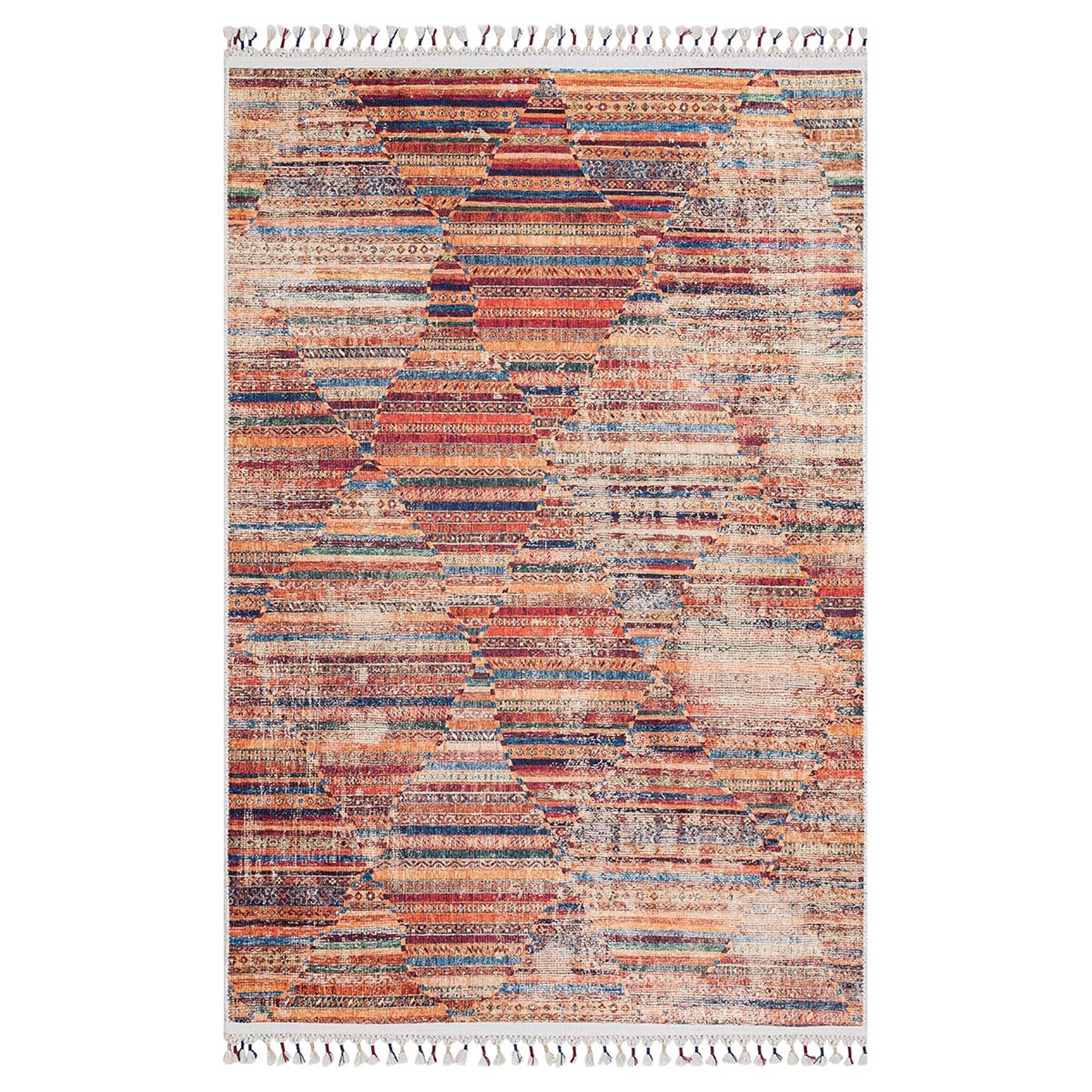 Turuncu Çok Renkli Geometrik Desenli Modern Kilim Halı