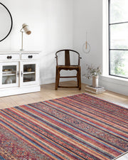 Blassrosa, cremebeige, geometrisch gemusterter Kelim-Teppich