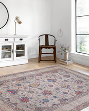 Blassrosa, cremebeige, geometrisch gemusterter Kelim-Teppich