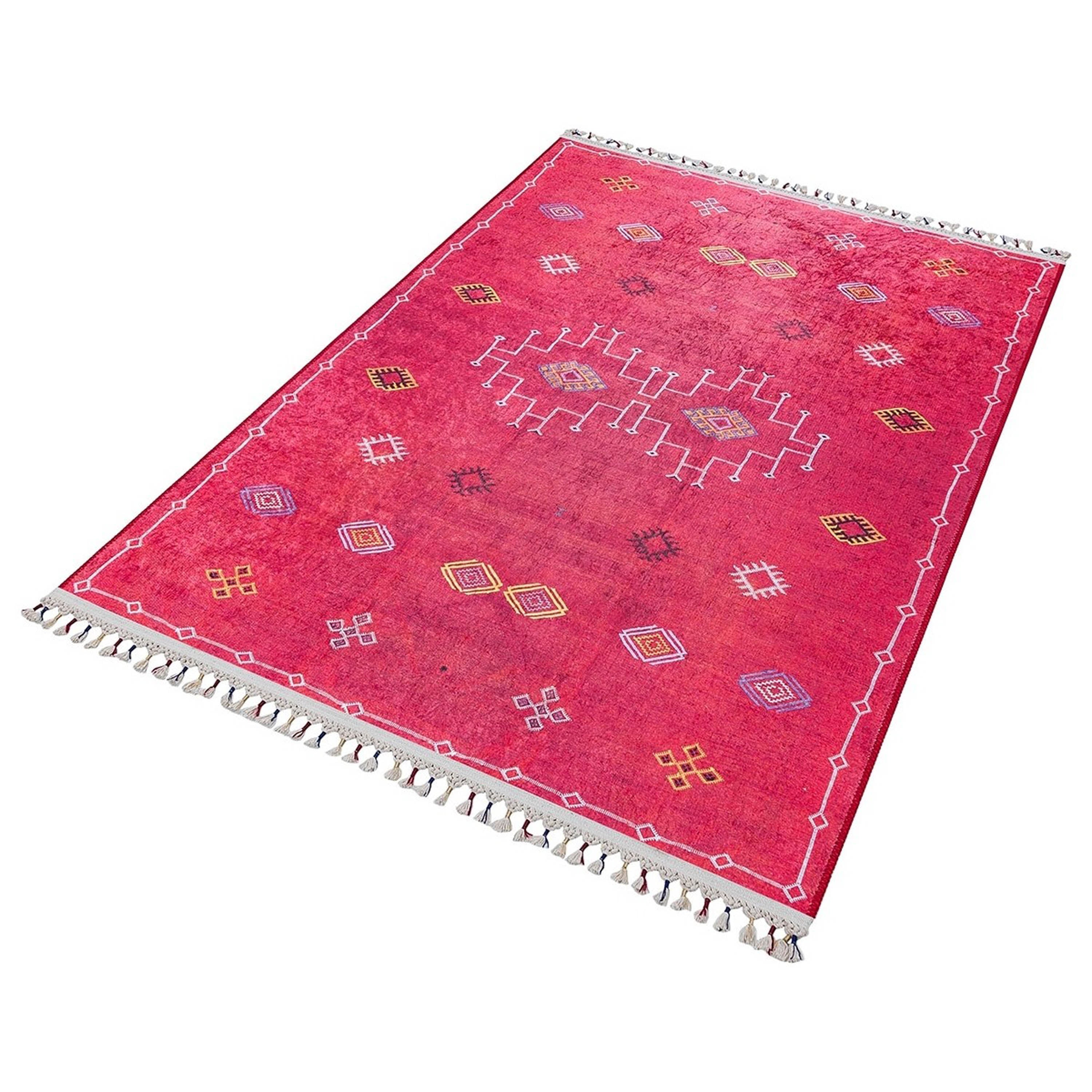 Kırmızı Etnik Desenli Vintage Kilim Halı