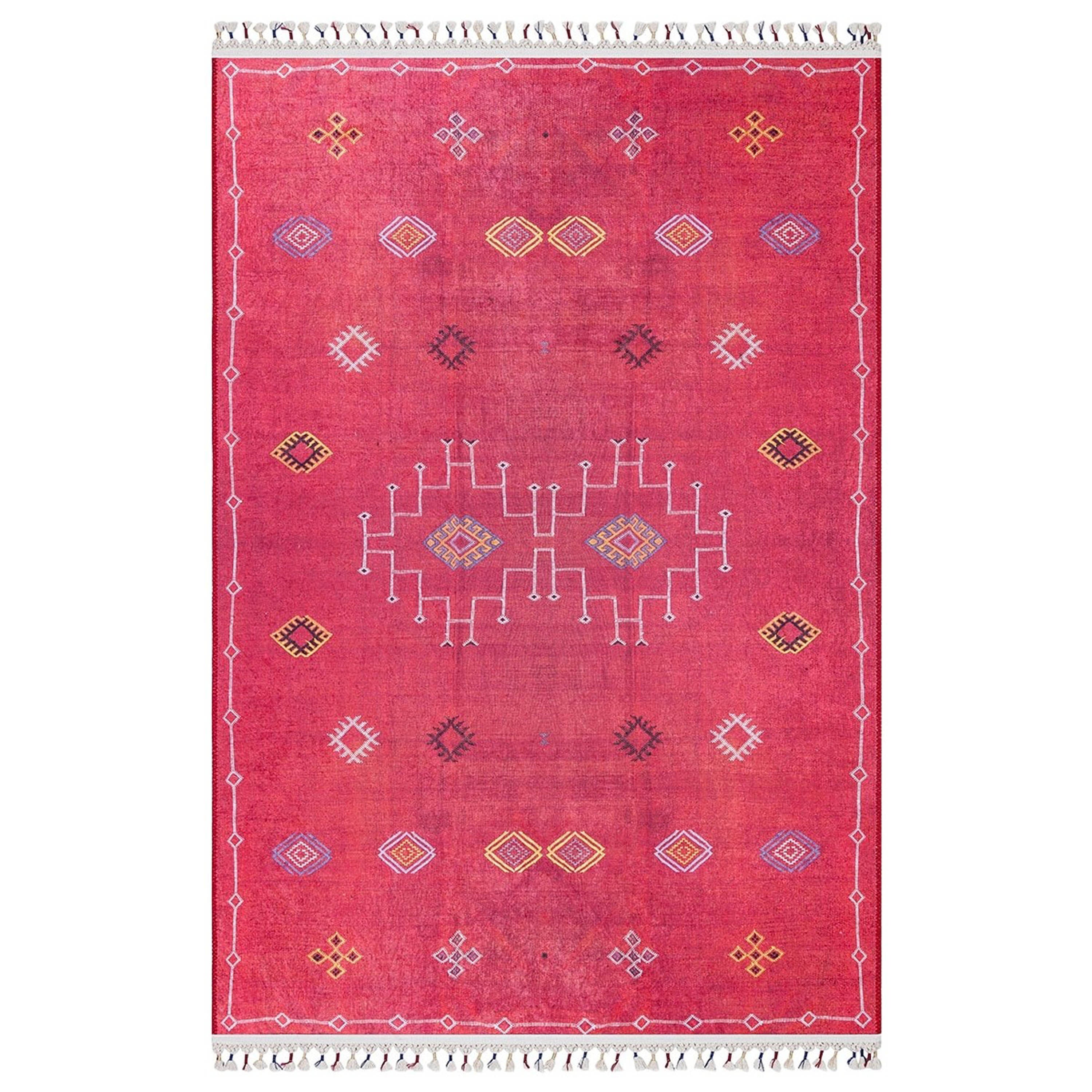 Kırmızı Etnik Desenli Vintage Kilim Halı