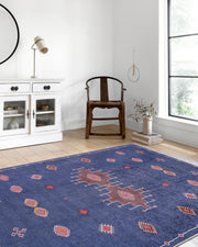 Lacivert Kırmızı Geometrik Desenli Anadolu Kilim Halı - Pera Halı