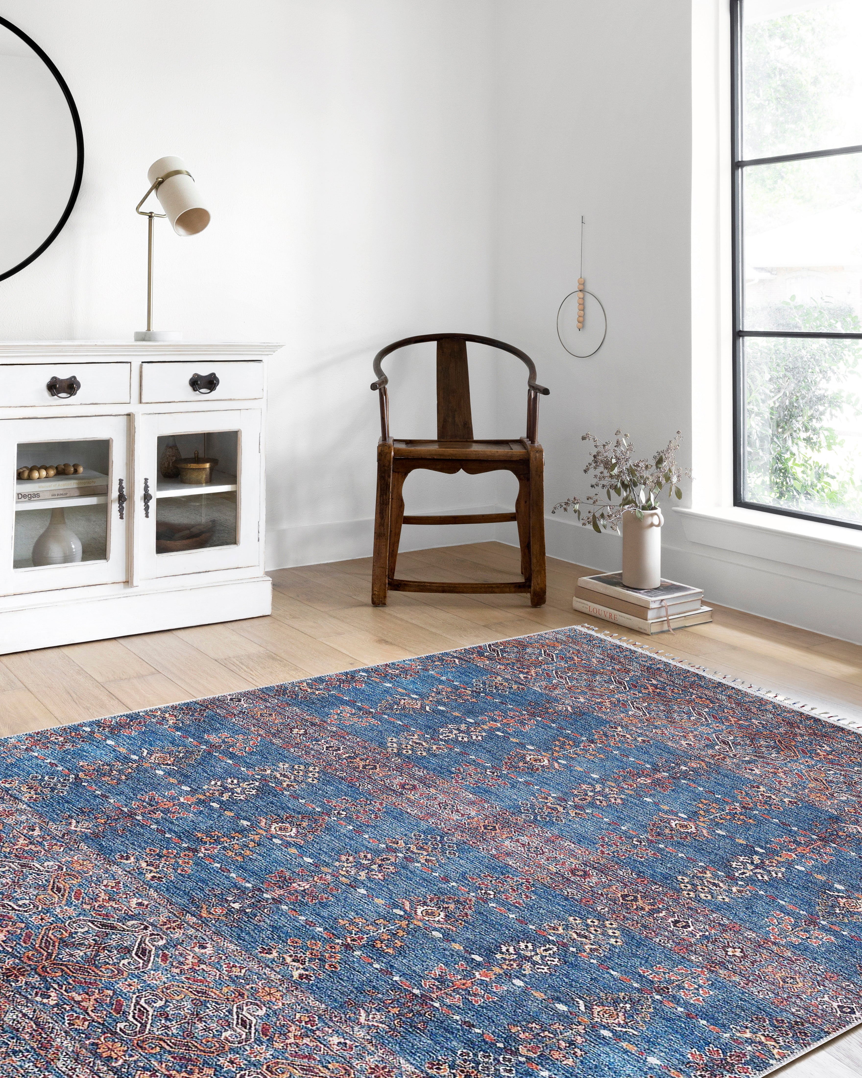 Eşsiz Antik Desenli Kırmızı Mavi Kilim Halı - Pera Halı