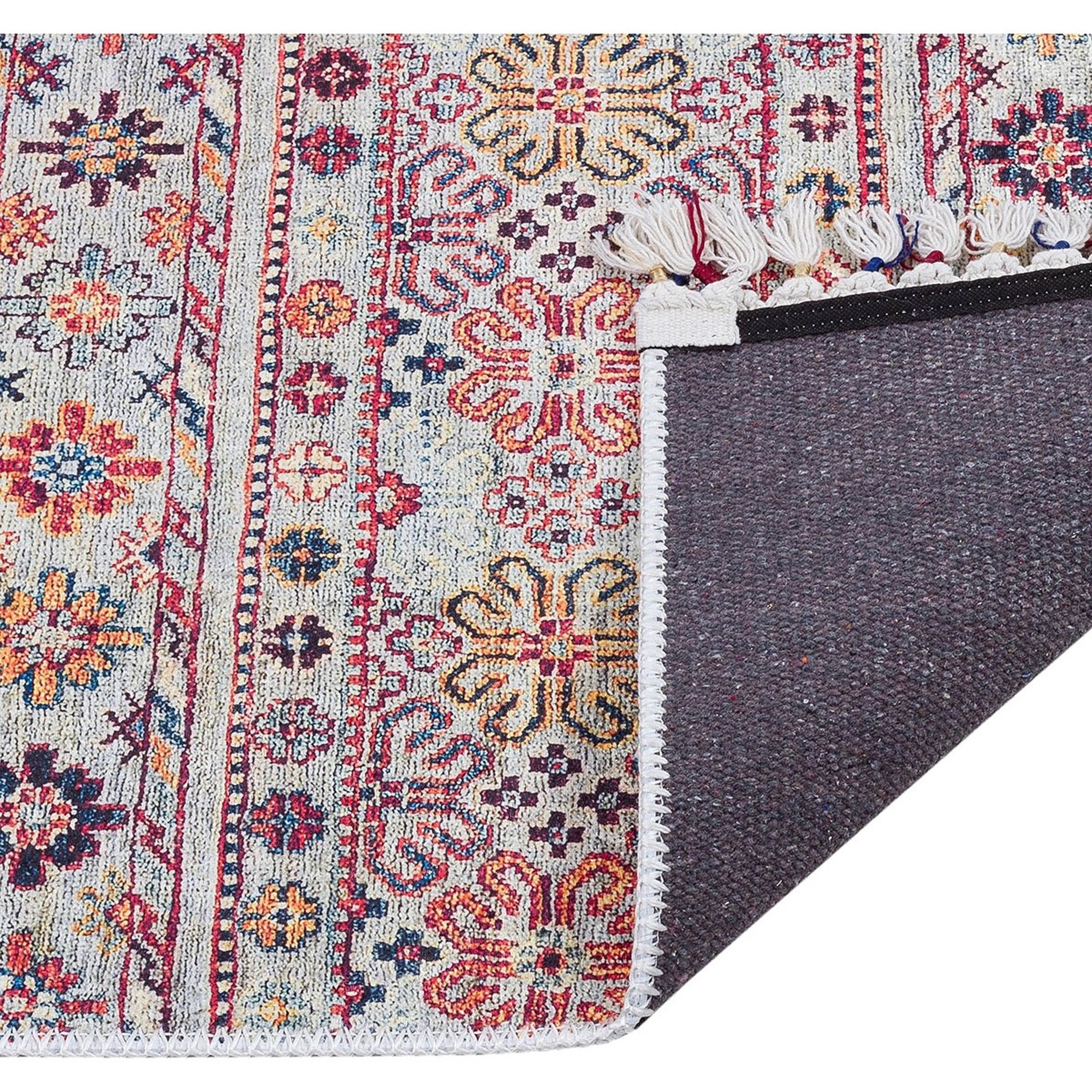 Krem Çok Renkli Etnik Desenli Vintage Kilim Halı